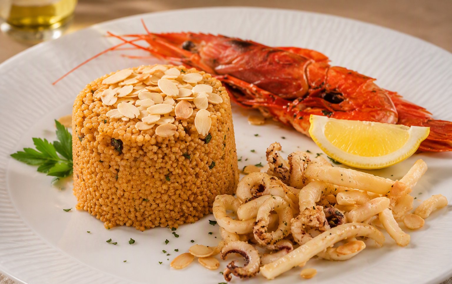 Couscous di scampi e gambero rosso